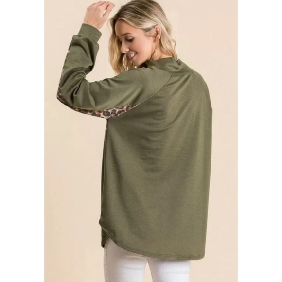 Olive Leopard Raglan Zipper Pullover Top - Picture 5 of 11